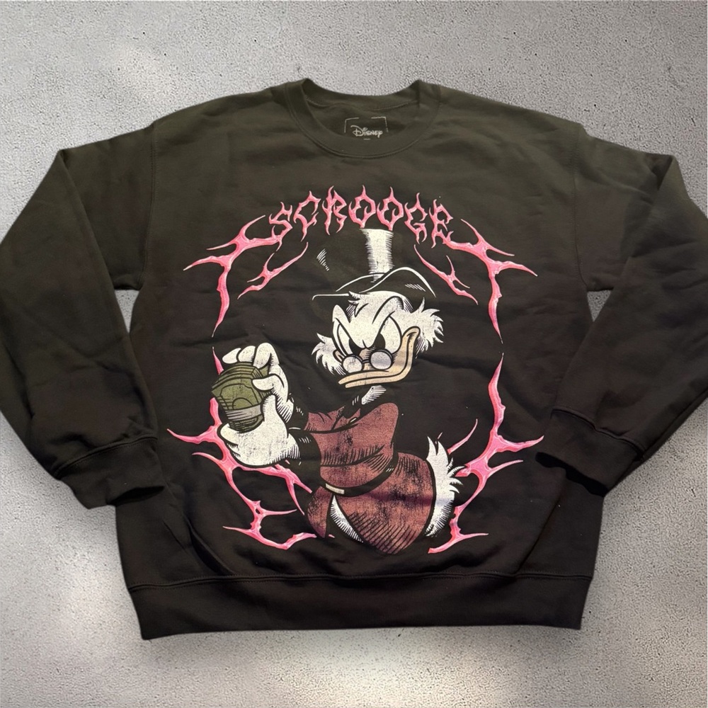 Disney Scrooge McDuck Graphic Sweatshirt Black Pink Edgy Streetwear Crewneck M